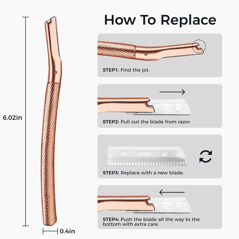 Eyebrow Razor - Precision Face Trimmer for Women & Men | 6-Blade Rose Gold Shaper