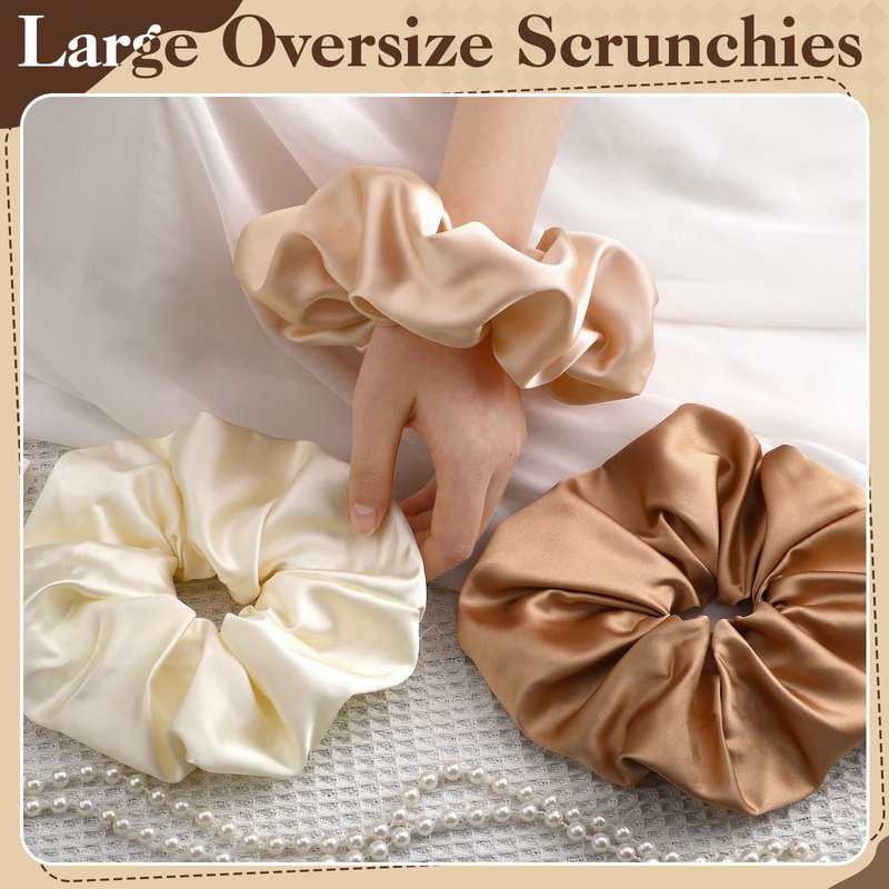 auroray 5 Pieces 7 Inch Jumbo Satin Silk Scrunchies for Women, Large Oversize Scrunchies For Thick Hair