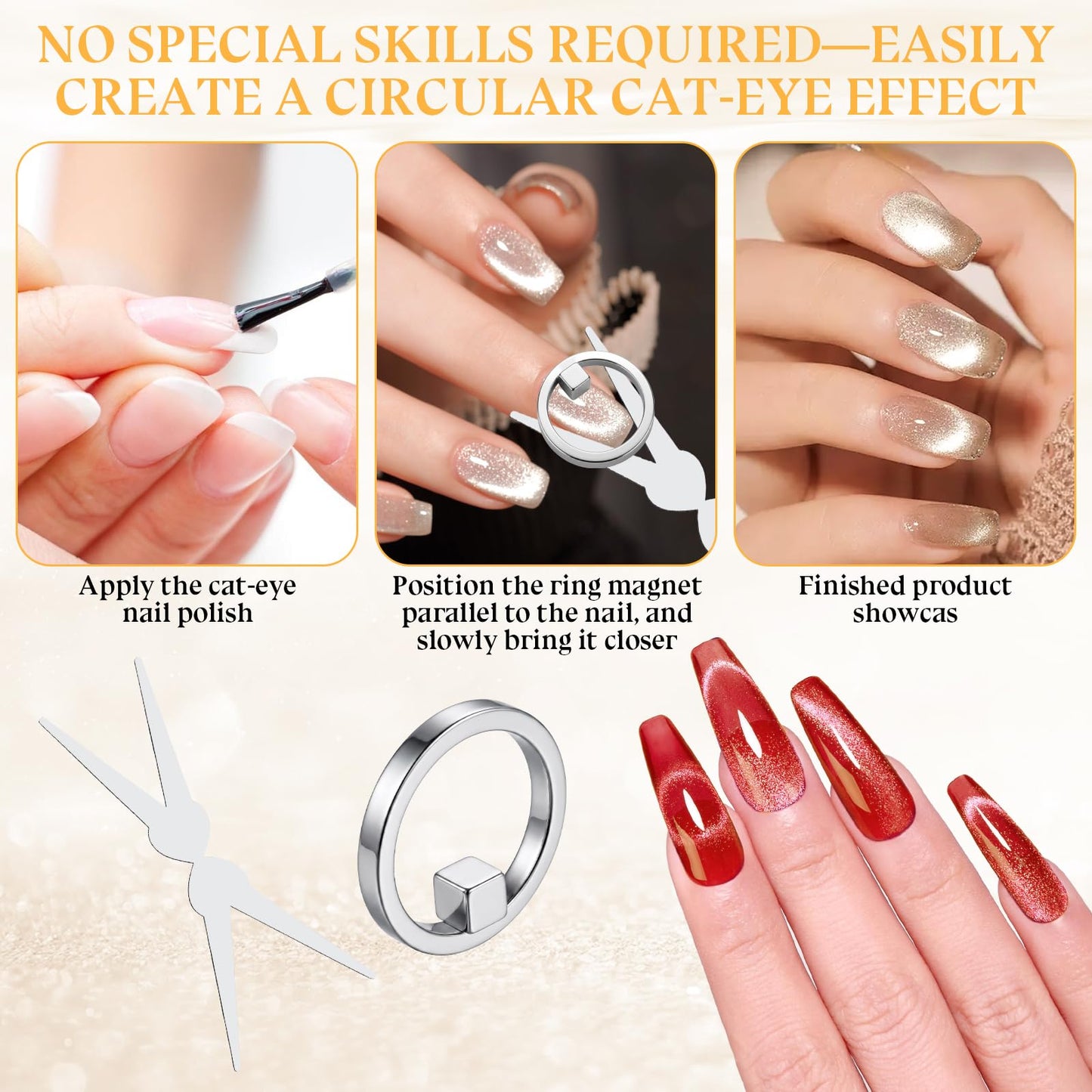 TOSHOW Ring-Shaped Cat Eye Magnet for Nails, 2026 New 3-in-1 Hollow Circular Magnet Tool with Wide Beam & French Design, Portable Y & Ring Magnet Set for Home DIY, Beginners & Nail Artists (1 Set)