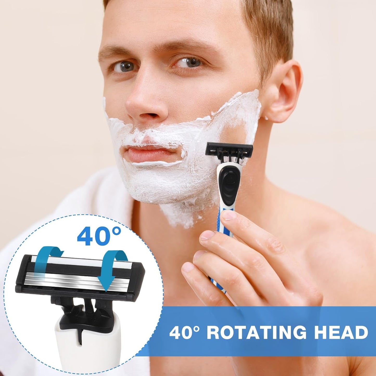 Skiennix Refillable Disposable Razors for Men - Sensitive Skin Travel Shave Set | 50 Pcs with 2 Handles & 48 Cartridges
