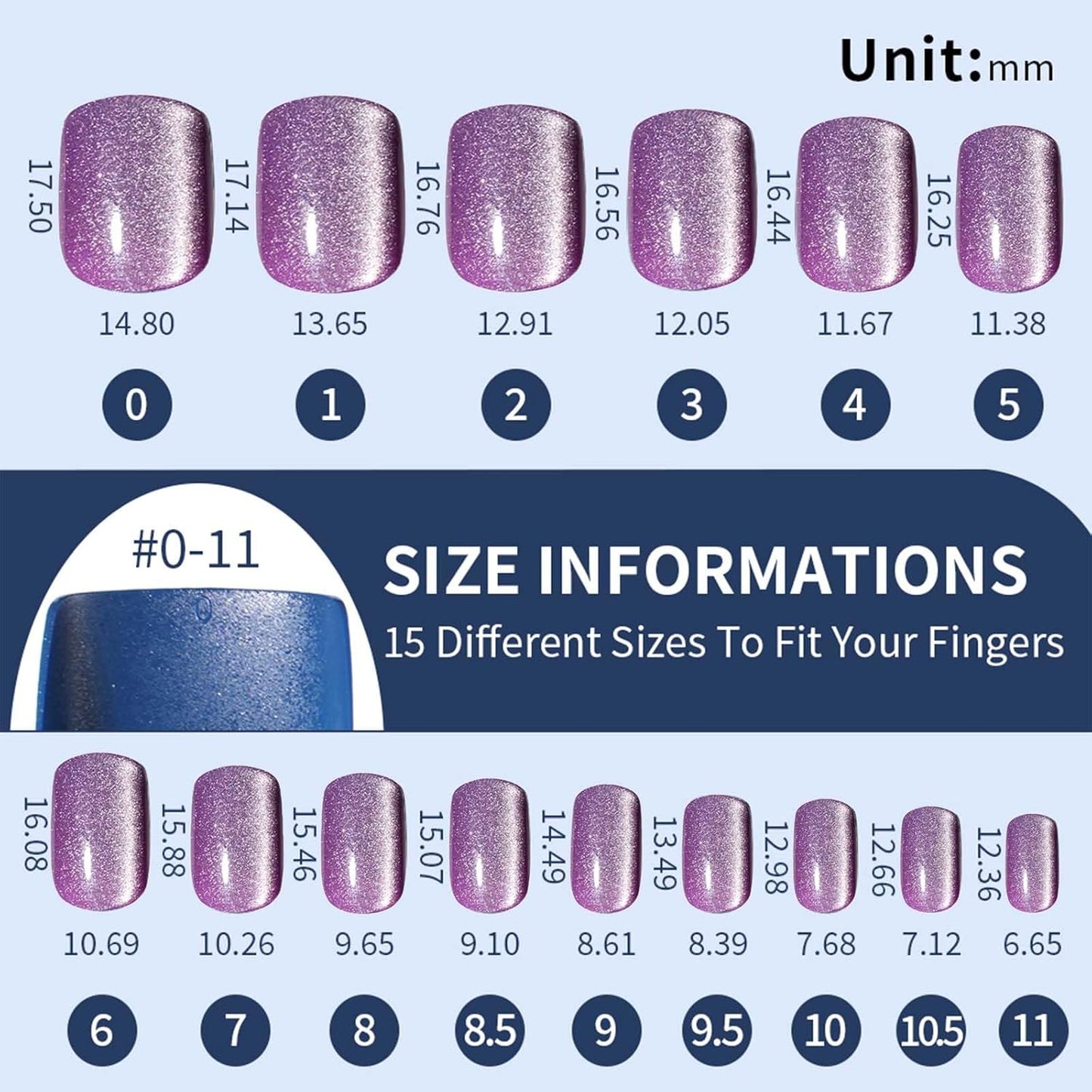 TOGZOM Press On Nails - 120 Pcs Short Cat Eye Acrylic Glitter Gel Kit | Reusable Glossy Manicure in 15 Sizes