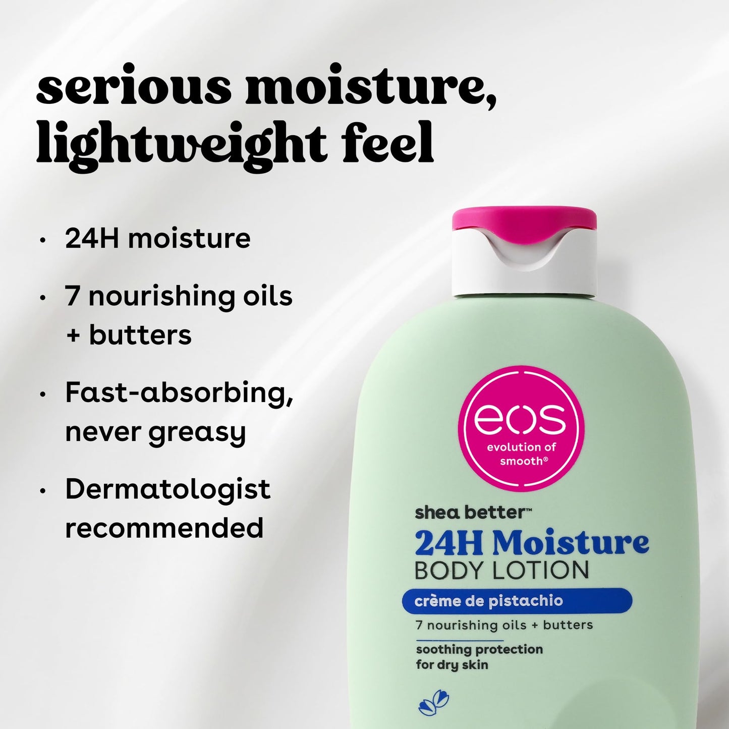 eos Shea Better Body Lotion- Crème de Pistachio, 24-Hour Moisture Skin Care, Lightweight & Non-Greasy, Made with Natural Shea, Vegan, 16 fl oz
