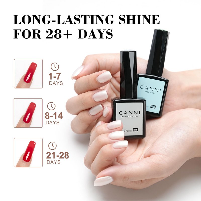 CANNI 2 Pcs No Wipe Gel Top Coat and Base Coat Set- High Gloss Shiny Long Lasting Base Top Coat Gel Nail Polish, Nail Art Home and Professional Manicure