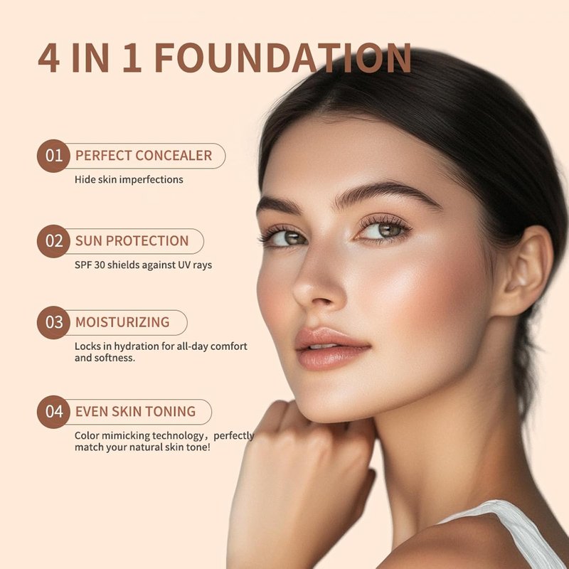 4-in-1 Color Changing Foundation - Auto-Adjusting SPF 30 Liquid Makeup for Medium Coverage | Natural Matte Finish (Light)