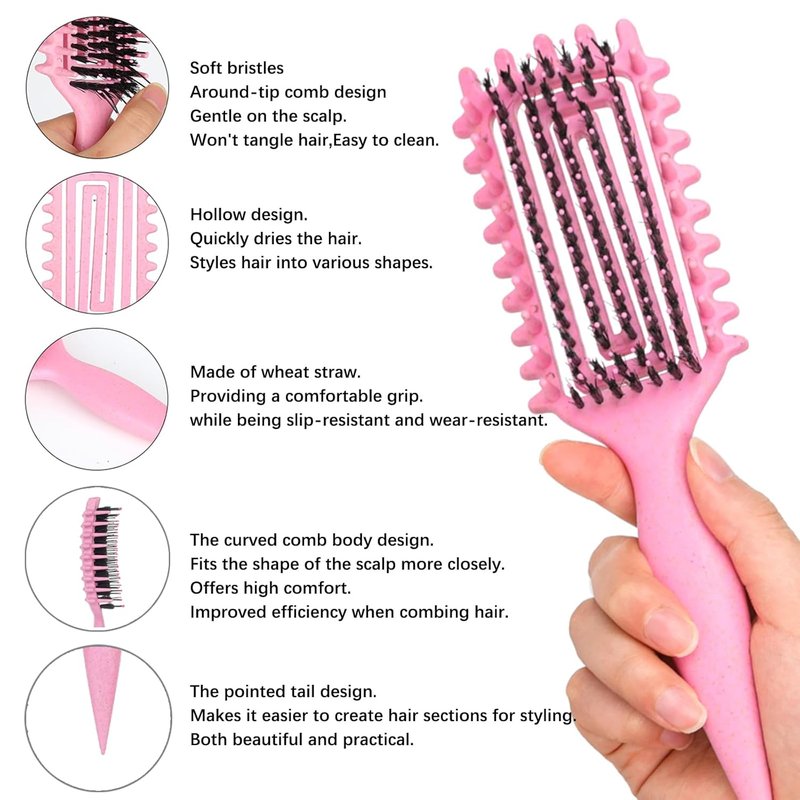 Curl Defining Brush - Pain-Free Combing Tool for Curly Hair | Lightweight Non-Slip Handle, Pink