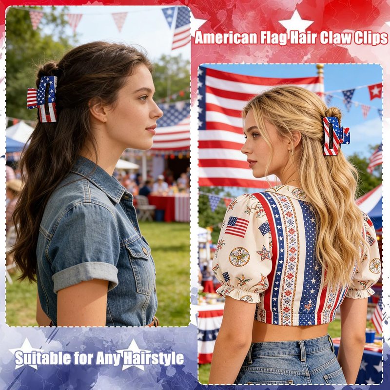 Skiennix 4th of July Hair Claw Clips - Patriotic American Flag Design | Strong Hold for All Hair Types