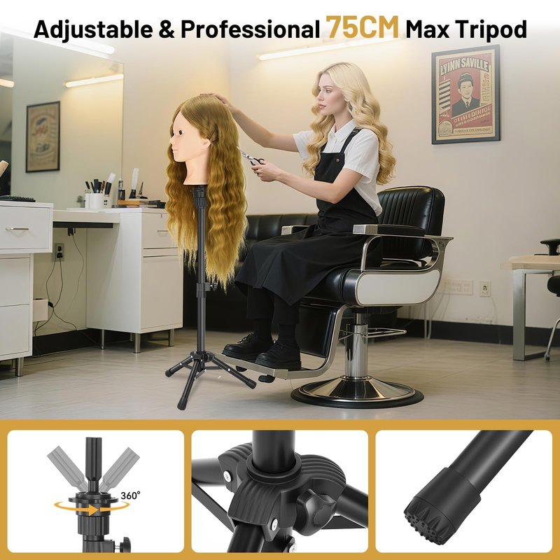23" Mannequin Head with 90% Real Human Hair for Makeup Practice, Hairdressing Training, Braiding, and Styling with Adjustable Tripod Stand