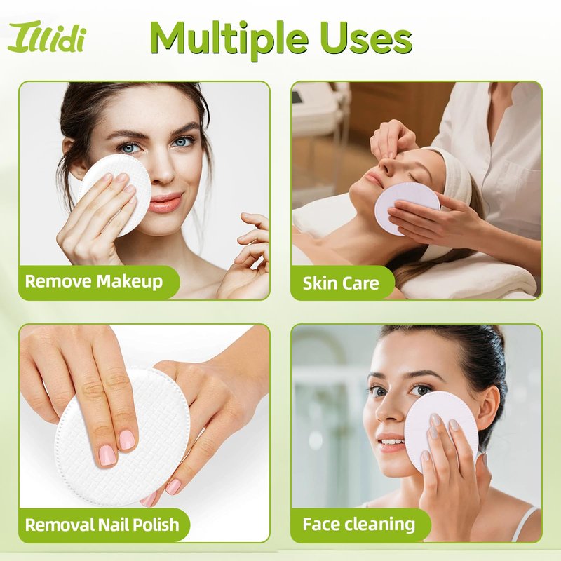 ILLIDI Large Oval Cotton Pads, Multi-Layer, Dual-Sided, for Makeup Removal, Cleansing, and Toner Application, 80 Count