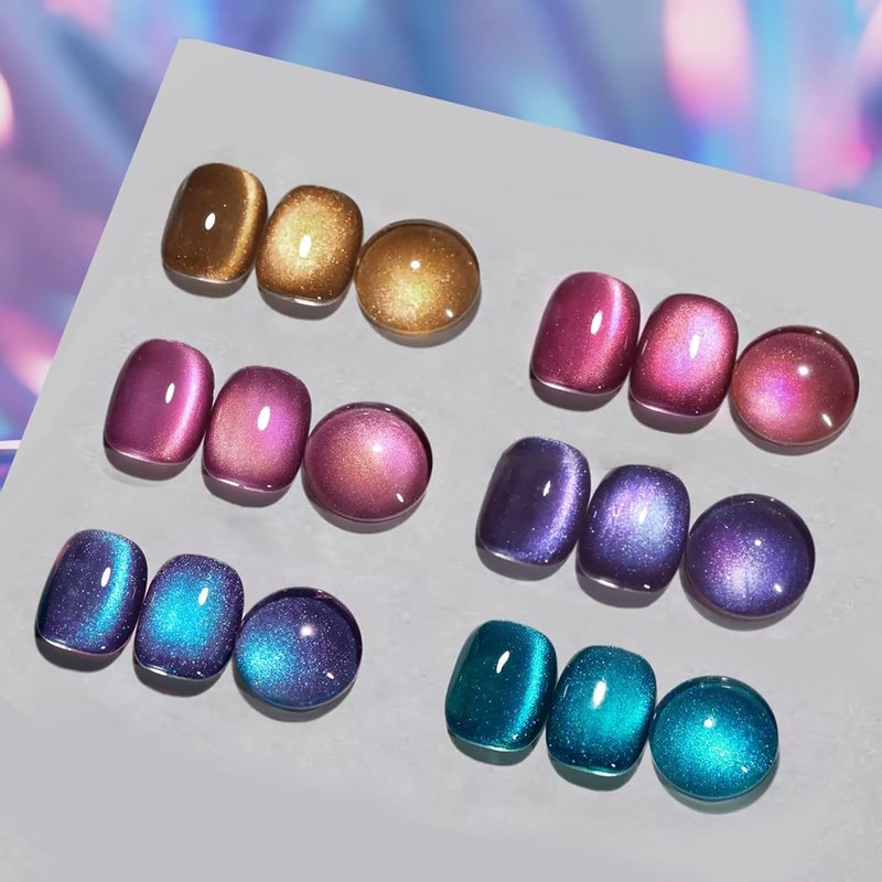 Born Pretty Cat Eye Magnetic Gel Nail Polish - Colorful Holographic Glitter Set | 6PCS for DIY Manicure
