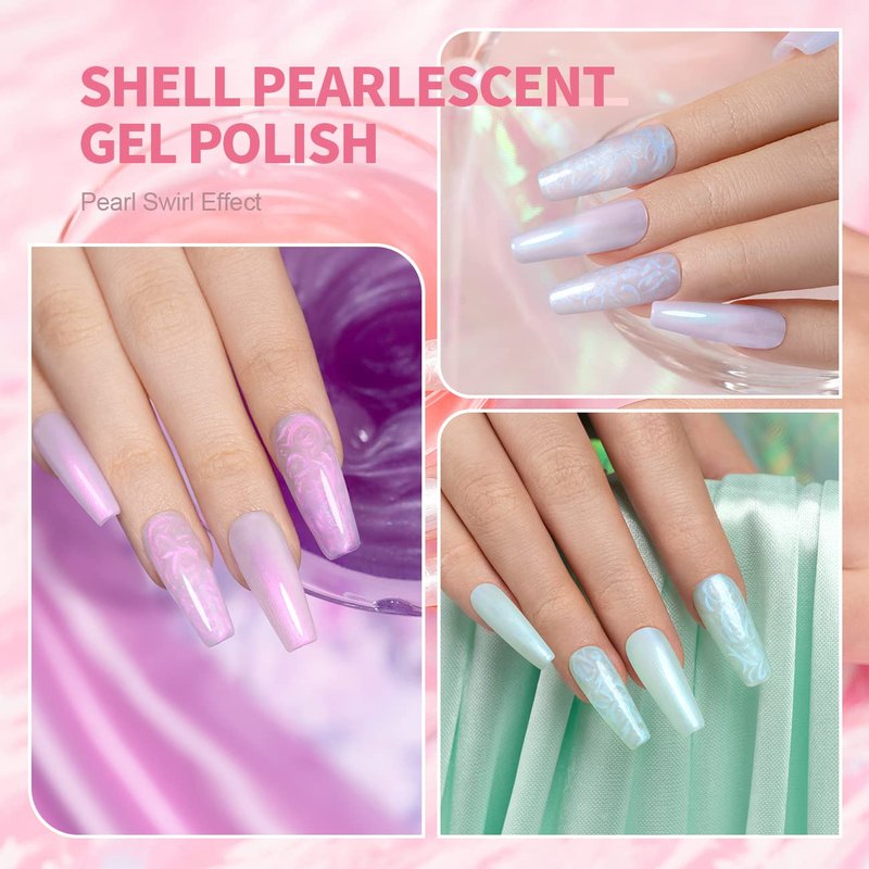 Pearl Gel Nail Polish Set - 6 Pearlescent Colors with Glitter | Soak Off Mermaid Nail Gel for DIY Manicure