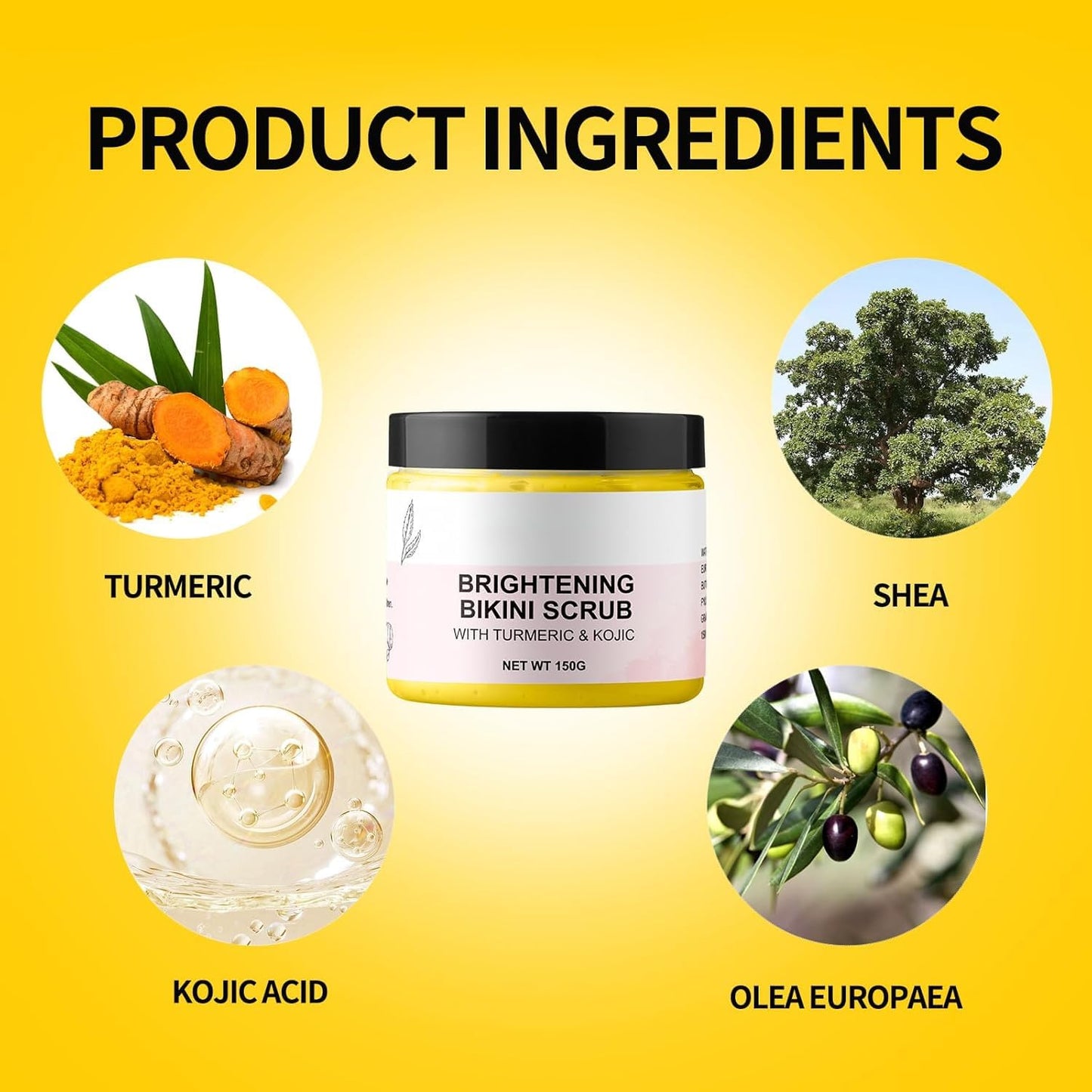 YAFUSIPE Bikini Area Exfoliator Exfoliating Body Scrub Turmeric Scrubs Kojic Bump Eraser KP Body Exfoliant Ingrown Hair Treatment Body Scrubs for Inner Thighs Bikini Line Intimate Area Armpit 5.29OZ