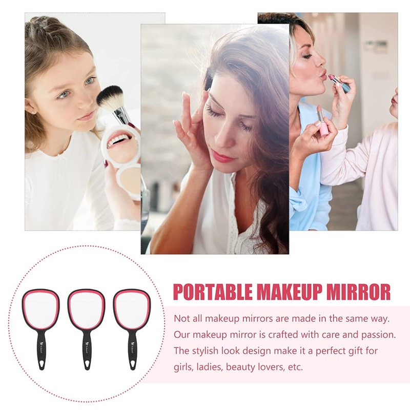 mpowtech Small Handheld Mirror with Handle for Women and Girls - Lightweight Hand Mirrors for Gift - Personal Handle Mirror for Makeup,Travel,Bathroom(6.11" x 2.95'')