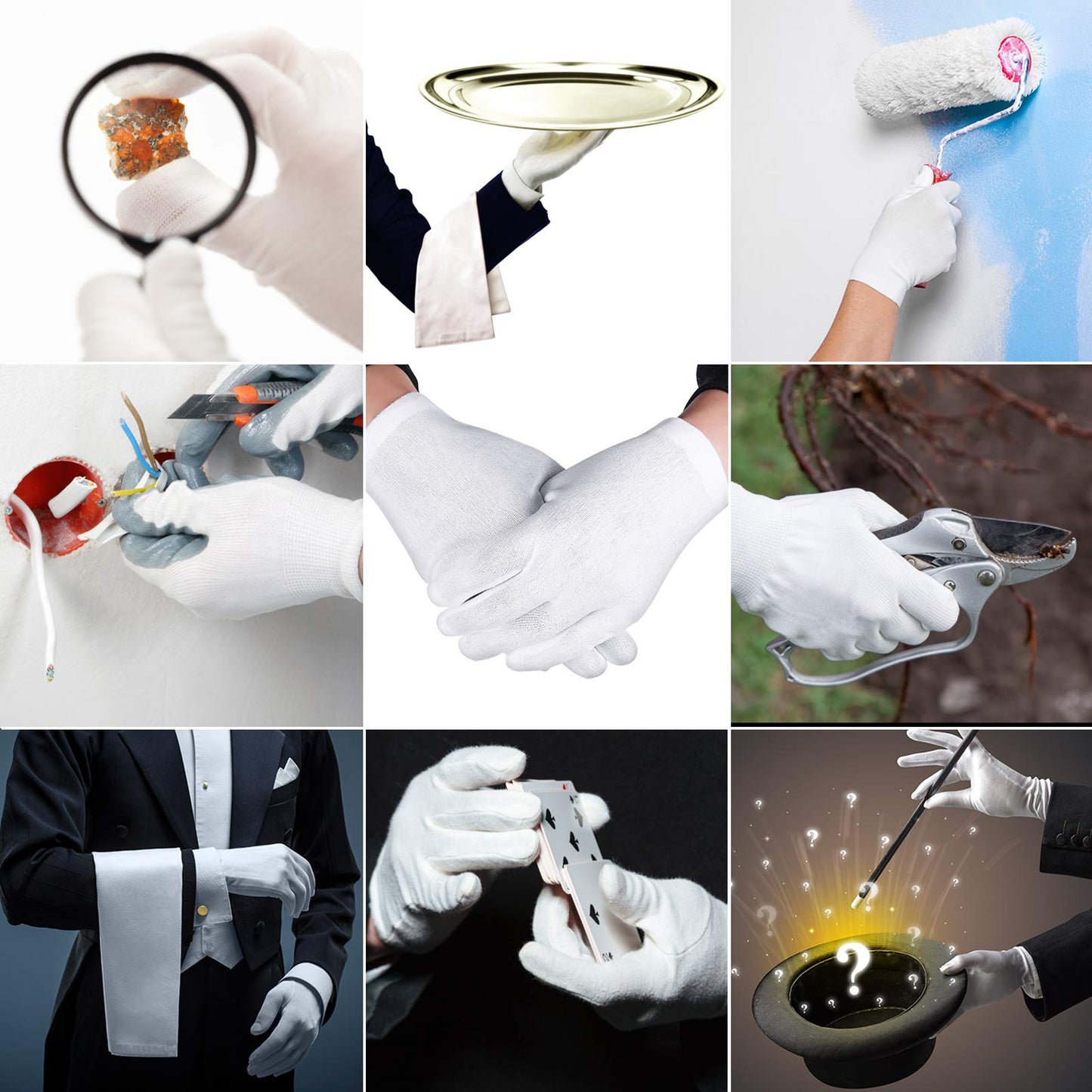 Zhehao 48 Pieces White Cotton Gloves Soft Stretchy Large Size Working Cotton Gloves Coin Jewelry Silver Inspection, Stretchable Lining Reusable Mittens for Women Men