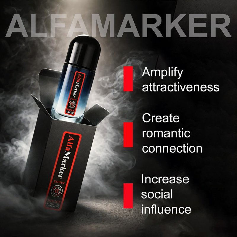 ALFAMARKER Pheromone Cologne for Men Power. Pheromones Infused Perfume for Men. Long Lasting Formula. Premium Scent Spray Travel Size 0.66 Fl Oz (20ml)
