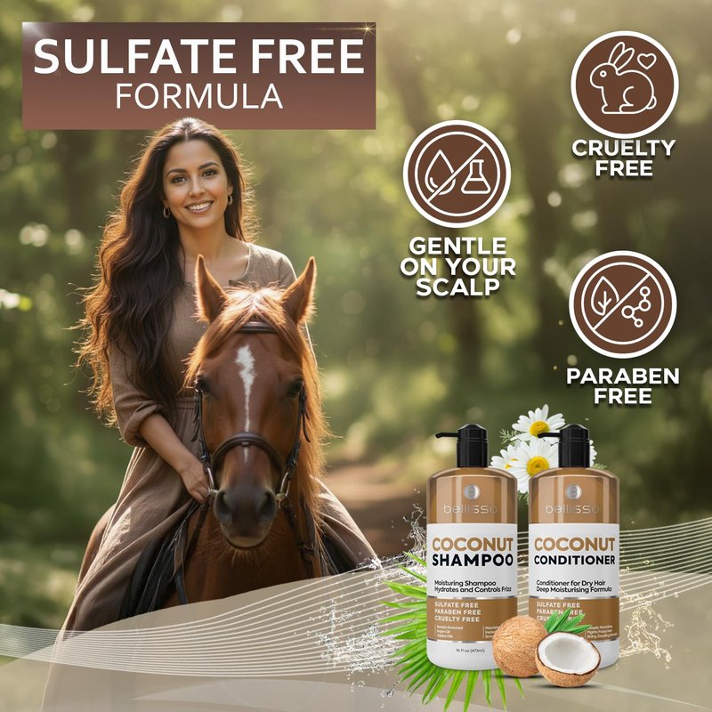 Coconut Shampoo and Conditioner Set - Sulfate-Free Hydrating Formula for Dry, Damaged Hair | 16 Fl Oz (Set of 2)