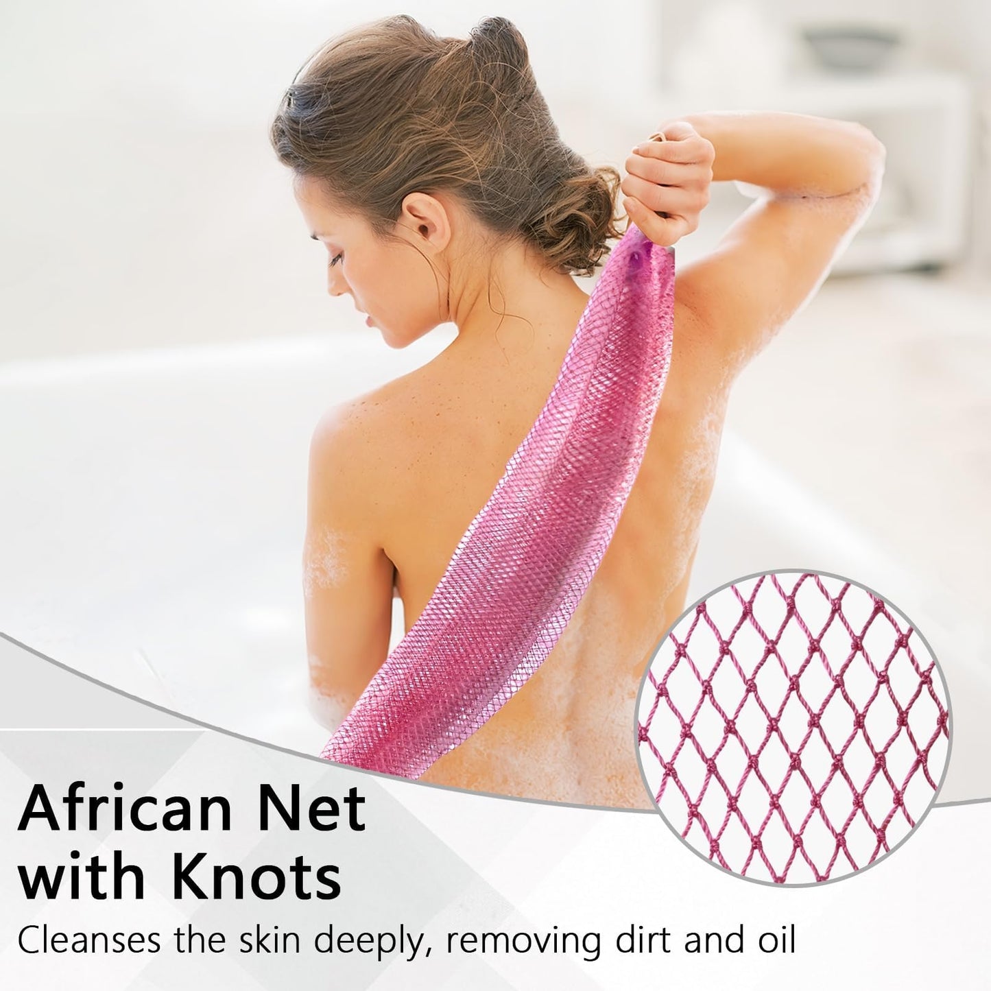 African Net Sponge Authentic with Knots - African Exfoliating Net Sponge with Handles for Body Scrubber Exfoliator - Real Africa Back Wash Bath Sponges for Shower Machine Washed & Bathing Accessories