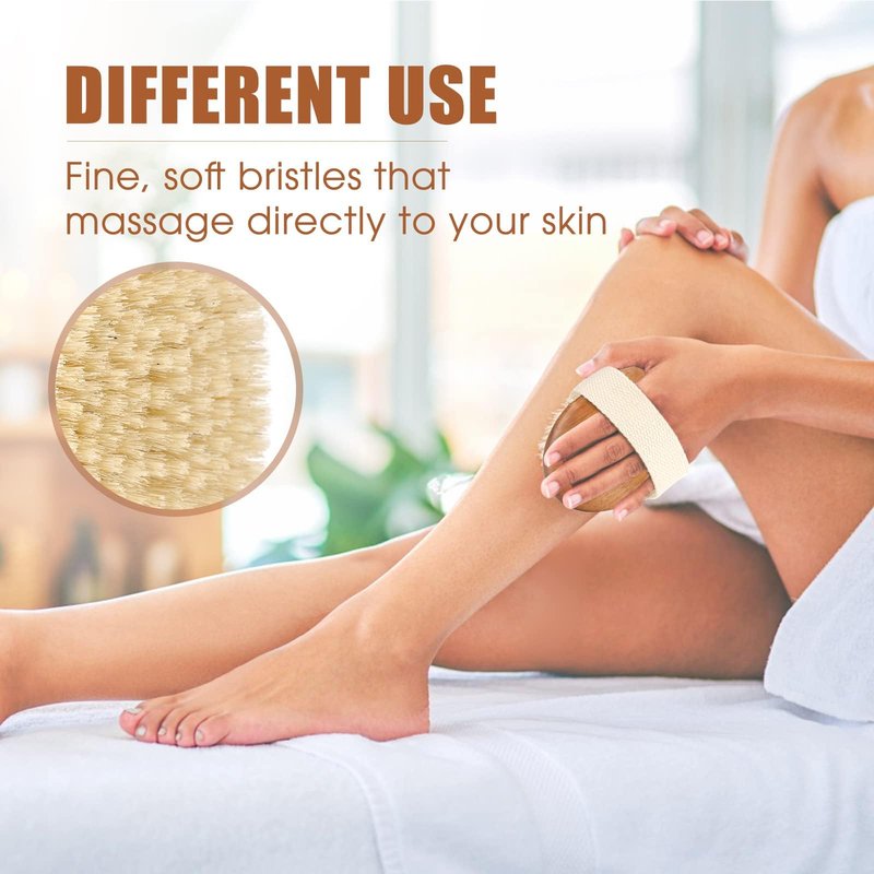 SAMEBUTECOBody Brush Solid Acacia Wood Boar Long Bristles Bath Brush for Skin Exfoliation,Lymphatic Drainage Improvement Oval Shape Dry Brush Comfort to Hold Works
