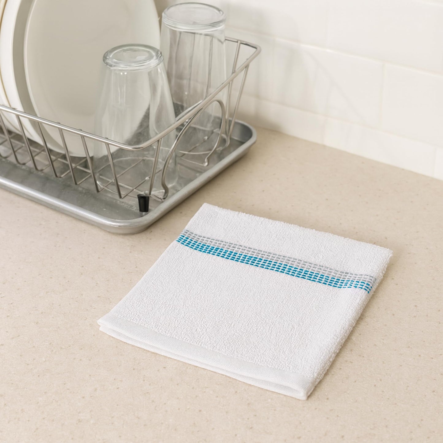 DecorRack 10 Pack 100% Cotton Washcloths, 12x12 inch White Dotted Soft Cotton Face Towels, Absorbent & Durable Wash Cloth Set for Bathroom, Spa, Gym & Travel, Teal (Pack of 10)