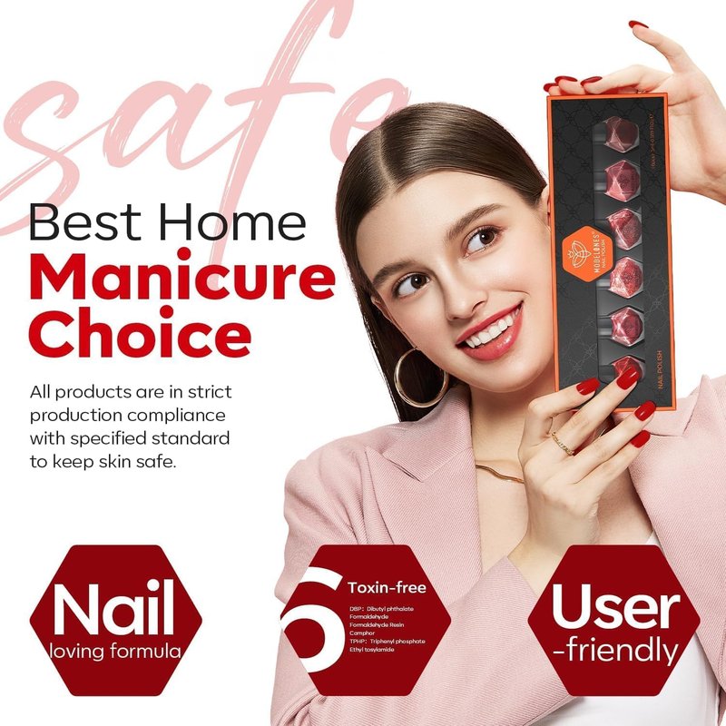 Red Nail Polish Set - 6 Colors Cat Eye Glitter Mini Quick Dry Lacquer Kit | Magnetic Sparkle DIY Nail Art Gift for Women & Girls