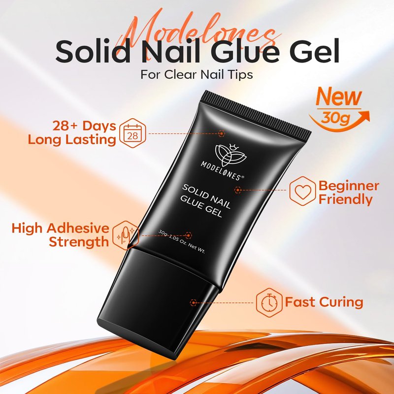 modelones 30g Solid Gel Nail Glue, Glue Gel on Nails for Clear Tips Super Strong Adhesive for Acrylic Extensions Press On Fake Tips U V Curing Needed Professional Adhesive