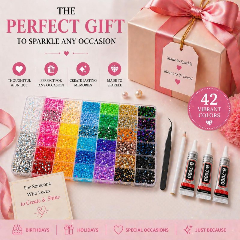 Bedazzling Kit 42 Colors, Bedazzler Kit with 42000Pcs Rhinestones, Tweezer, 3Pcs Jewelry Glue, Dotting Pen and Tray, 3mm Crystal Bedazzle Kits for Bedazzled Gems Nail Art Crafting
