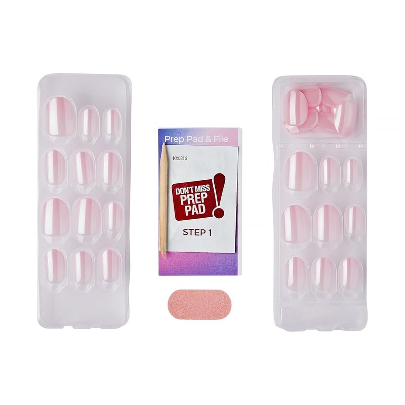 Kiss ColorFX Valentine’s Day Press-On Nails - Adorable Pink Short Oval | 30 Nails, Prep Pad & More