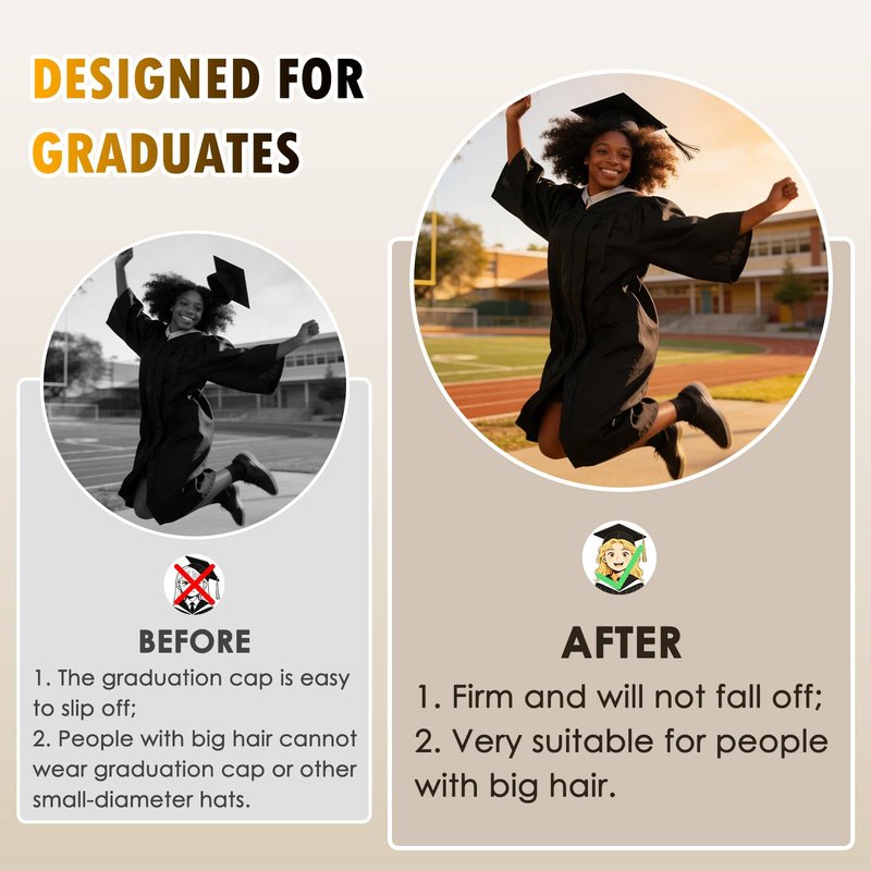 1pc Black Graduation Cap Headband Insert - Anti-Fall Grad Cap Headband for Curly Hair Secures Graduation Hat, Keep Hairstyle for Graduation Day,Essential Graduation Accessories for Women & Men Student