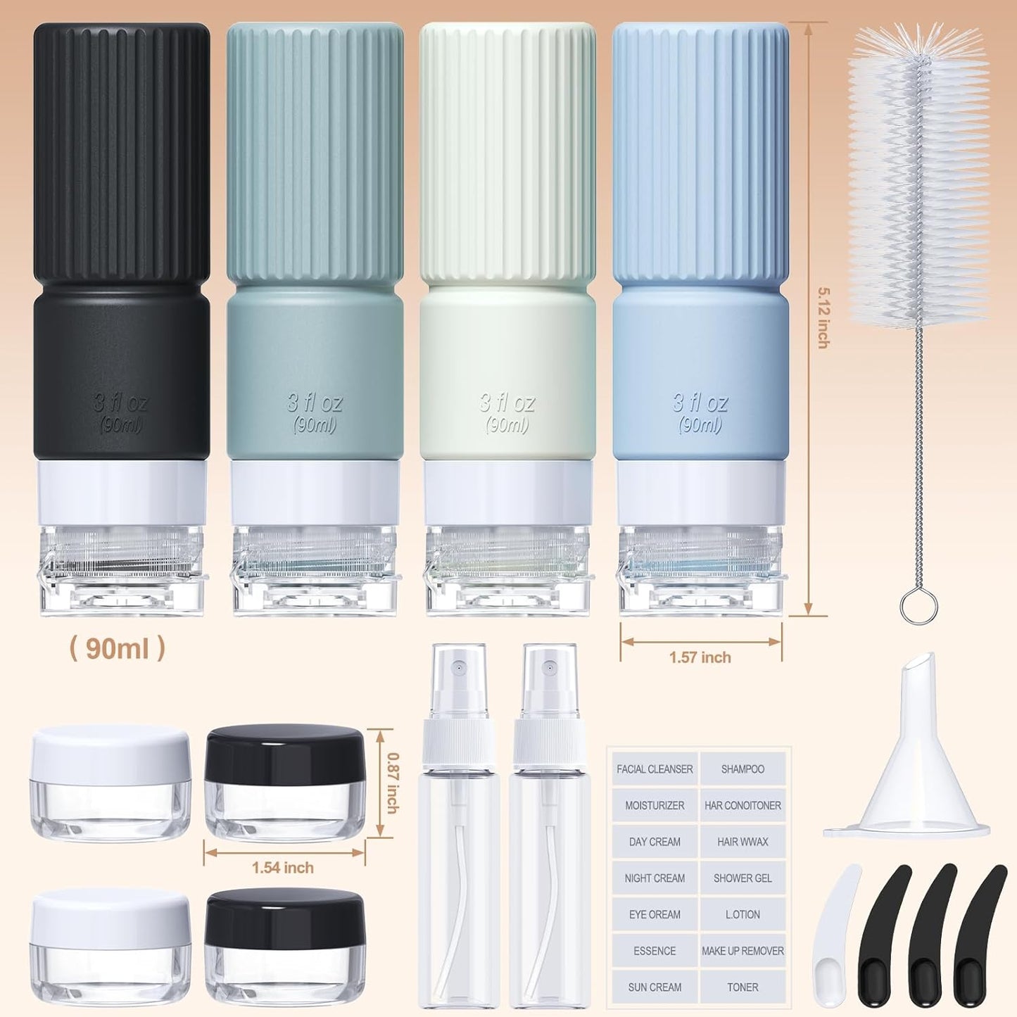 Travel Bottles for Toiletries - TSA Approved Silicone Containers | Leak-Proof 3oz Refillable Shampoo & Conditioner Set