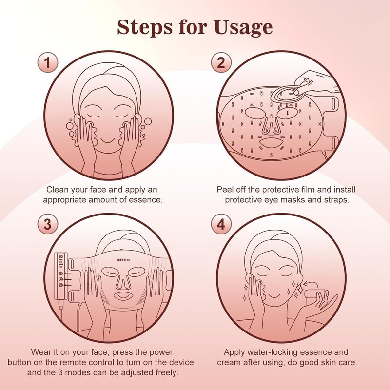 Red Light Therapy Mask - 3 Modes Portable LED Face Mask with Remote | Near-Infrared 850nm, 180 LED Beads