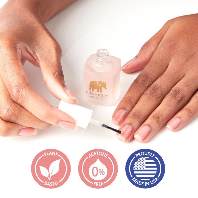 ella+mila Nail Strengthener and Growth Treatment - First Aid Kiss Nail Hardener for Damaged Brittle Thin Nails - Strengthening Polish with Vitamin E - Vegan (0.45 fl oz)