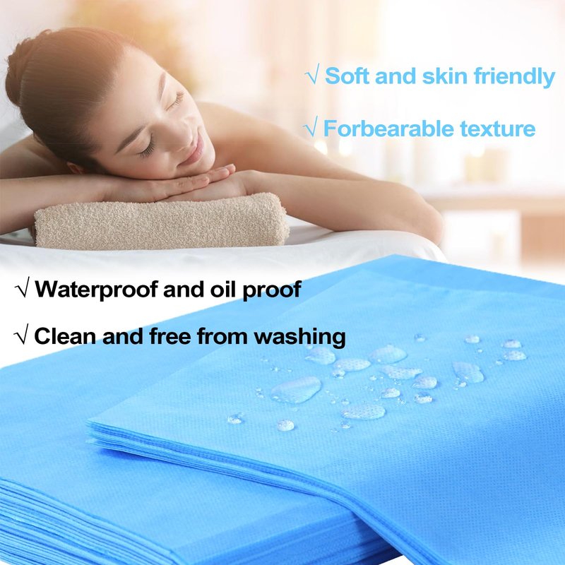 100Pcs Massage Table Cover 31''x71'' Waterproof Disposable Bed Sheets, Non-Woven Fabric Massage Table Sheets, Breathable Protector Bed Cover for Massage Therapy Tattoo Beauty Salon Hotels (Blue)