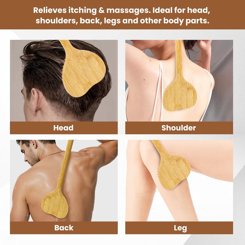 15.75" Heart-Shaped Bamboo Back Scratcher with Airbag Cushion – Elastic & Gentle on Skin, Relieves Itching & Massages Back, Shoulders, Legs, Suitable for Women ,Men & Adults (A-Pure Wood Color)