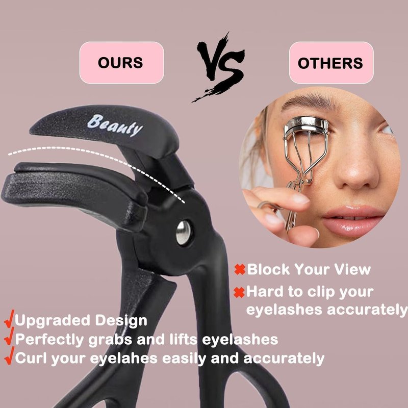 Skiennix Eyelash Curler - Premium Plastic Design with Silicone Refill Pads | No Pinching, Black