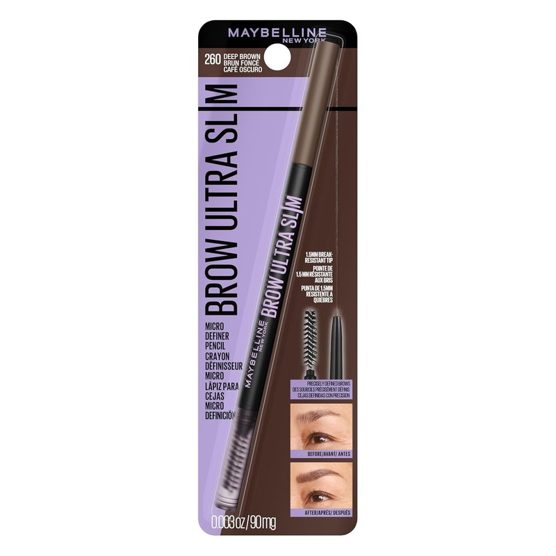 Maybelline Express Brow Ultra Slim Eyebrow Pencil - Precision Tip & Spoolie for Defined Brows, Deep Brown