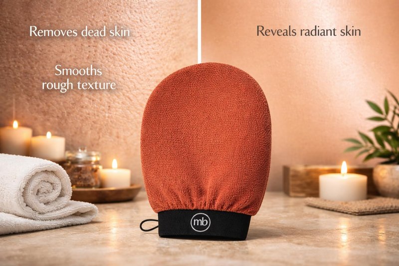 Korean Exfoliating Mitt Glove – Dead Skin Remover for Body, Moroccan Kessa Scrub, Strawberry Skin & KP Treatment, Deep Exfoliating Bath Glove for Smooth Skin (Brown)