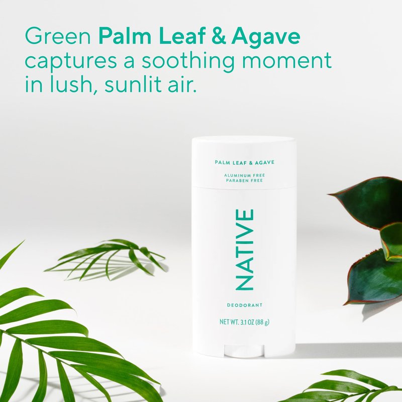 Native Aluminum Free Deodorant, Palm Leaf & Agave, Large Size Stick, 72 Hour Odor Control, for Women & Men, Contains Naturally Derived Ingredients, 3.1 oz