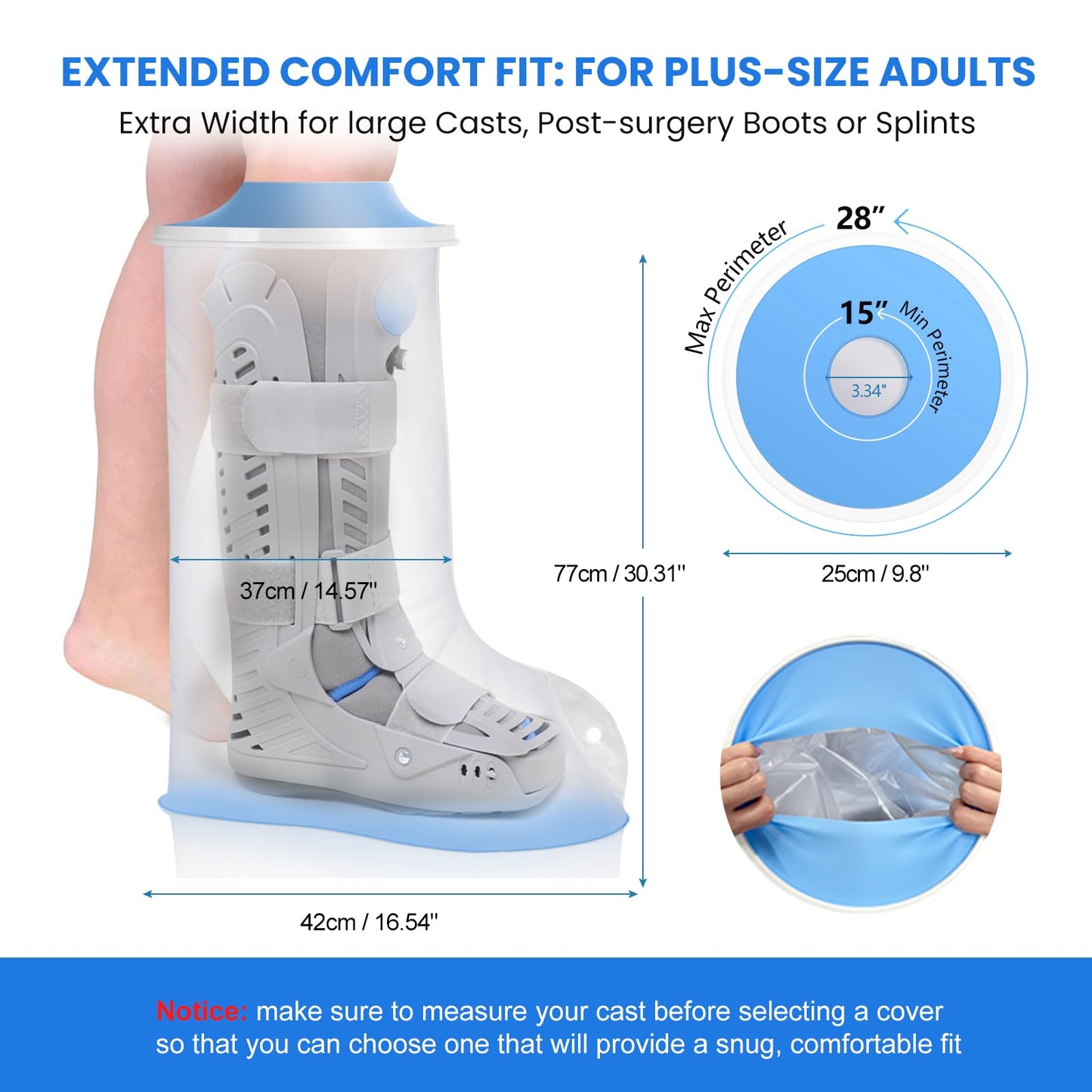 Waterproof Extra Wide Leg Cast Cover for Showering After Surgery with Non-Slip Bottom, Extra Large Waterproof Foot Protector Cover for Plus Size Adults, Lager Casts, Surgery Casts Boots, Reusable
