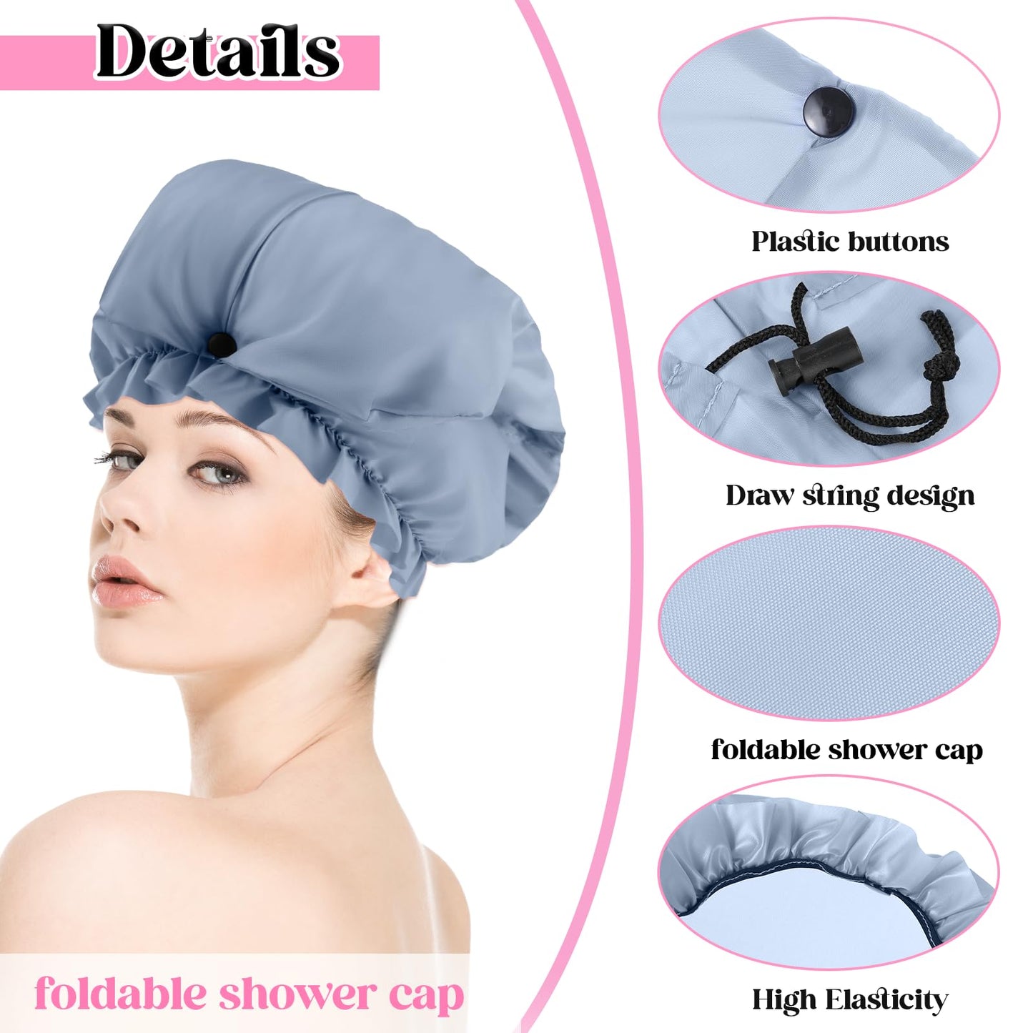 2 Pcs Large Shower Cap for Braids, Extra Long Shower Cap for Women Long Hair & Locs, Waterproof Hair Bonnets for Dreadlocks Drawstring Bath Caps for Women & Men (Black, Grey)