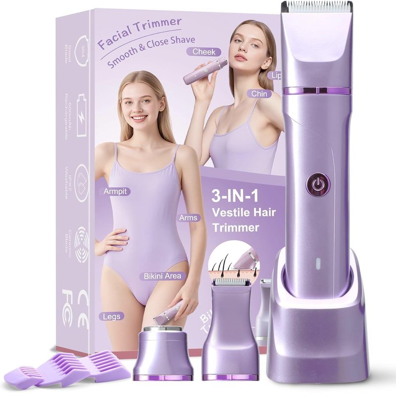 Bikini Trimmer for Women - Painless Electric Razor for Smooth Skin | Cordless, Waterproof, USB Charging, Purple