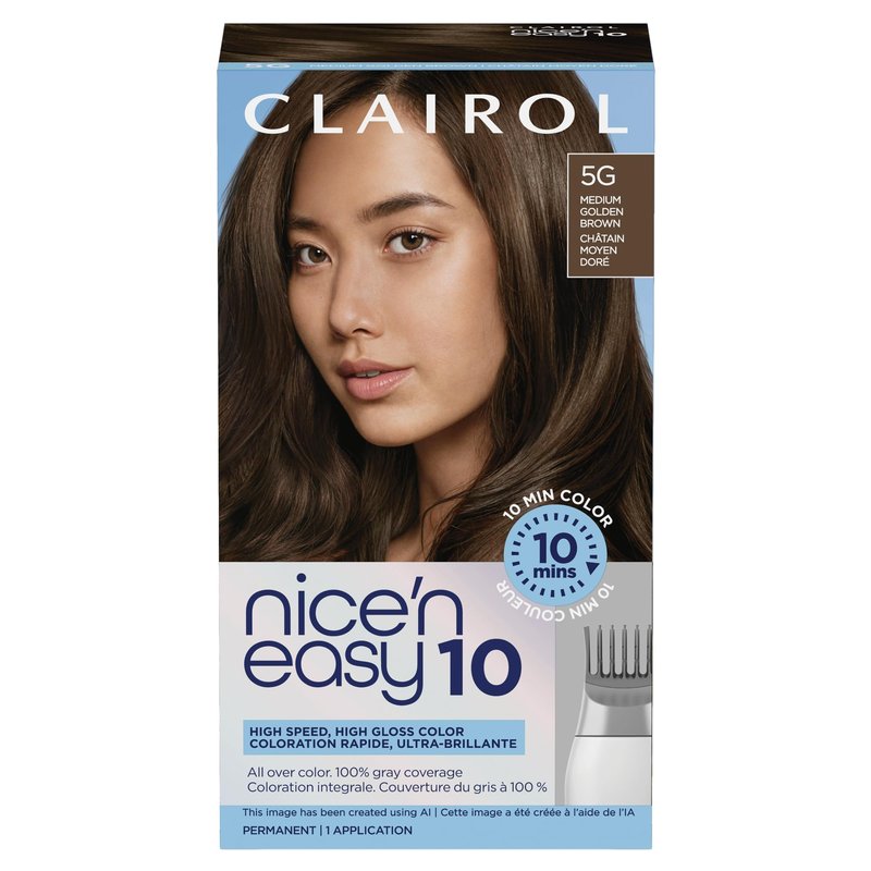 Clairol Nice'N Easy 10 Permanent Hair Dye, 5G Medium Golden Brown Hair Color, Pack of 1