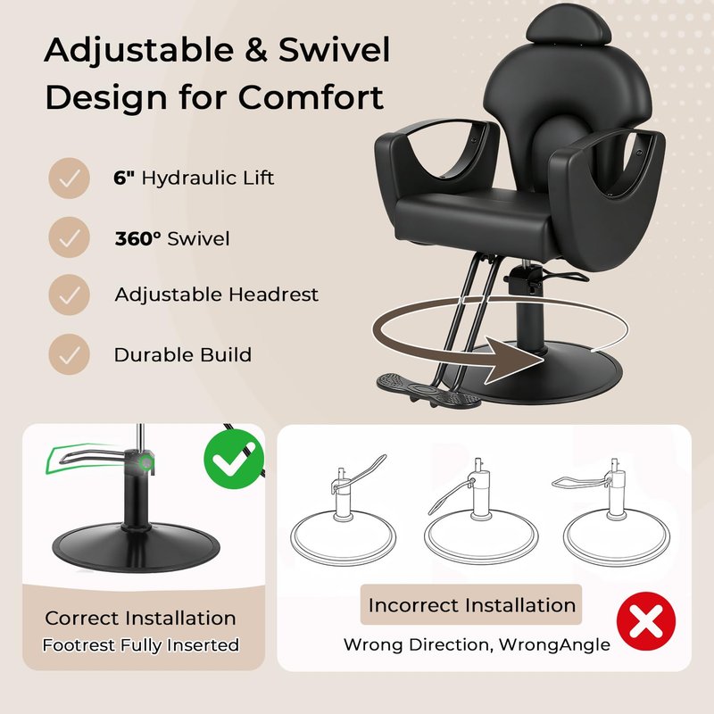 AWEPOPI Salon Barber Chair for Hair Stylist, Reclining Salon Chair with 360° Swivel, Adjustable Height, Heavy Duty Hydraulic Hair Chair for Beauty Spa Equipment, Shampoo, Tattoo, Matte Black