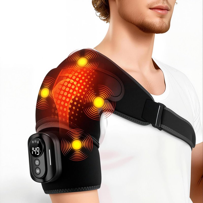 CBDYWVR Triple Method Shoulder Massager and Shoulder Heating Pad with Massage, Featuring 5 Heating Levels & 5 Vibration Modes, 5000mAh Battery for Long-Lasting Power and Adjustable Design (Black)