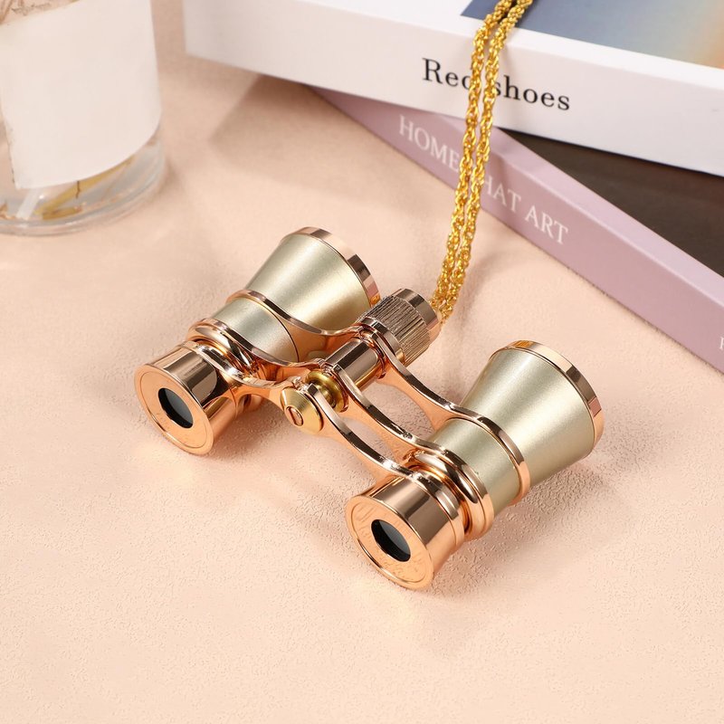 Scicalife Gold 3x25 Compact Binoculars for Adults – Pocket-Size Theater Glasses with Chain for Opera & Concerts, Foldable Travel Telescope for Bird Watching & Camping