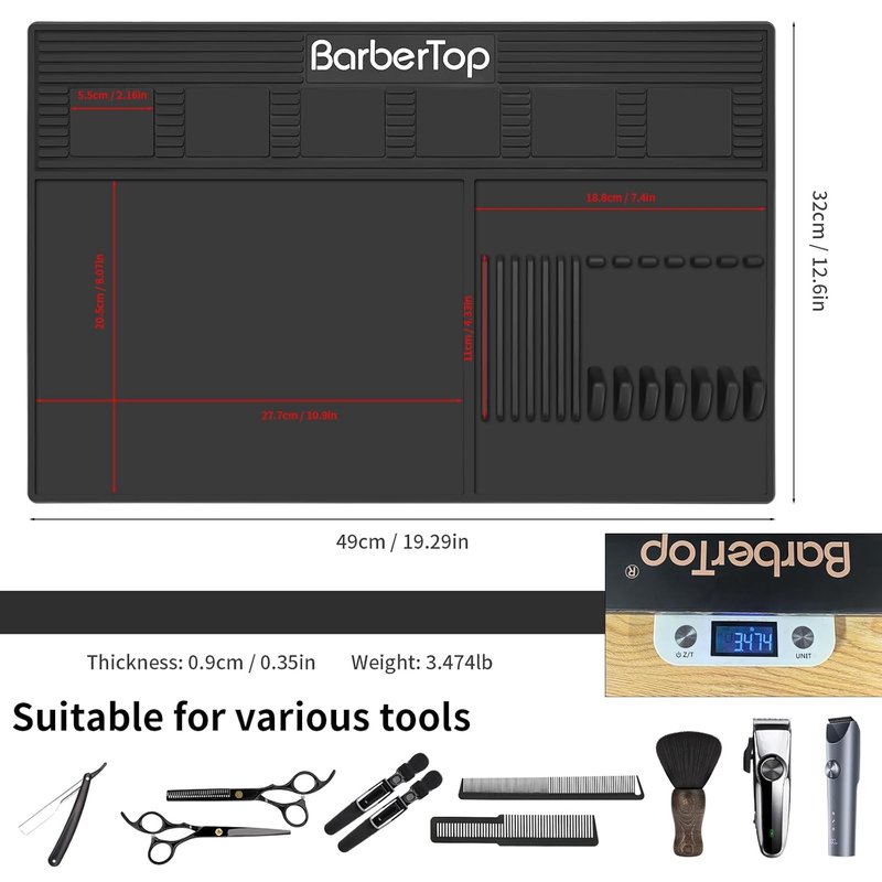 Magnetic Barber Mat for Clippers - Anti-Slip Heat Resistant Organizer with 6 Magnets | 19.29"x12.6" Grooming Station Pad