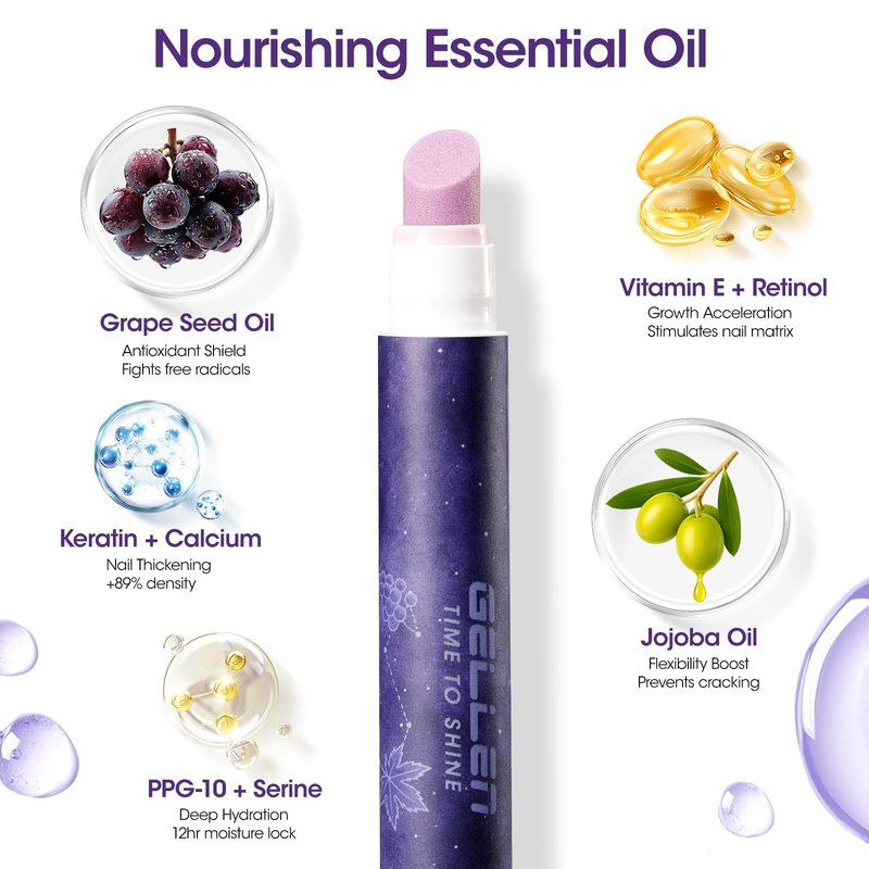 Gellen Ceramic Cuticle Oil Pusher Pen, 2Pcs Cuticle Remover Pen & Nourishing Cuticle Oil Pen for Hangnails & Dry & Damaged Nails, 2-in-1 Cuticle Care Set for Home and Salon Use