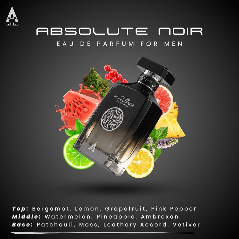 Atralia Absolute Noir Eau De Parfum for Men - Luxurious 100ml Fragrance with Bergamot & Pink Pepper Notes