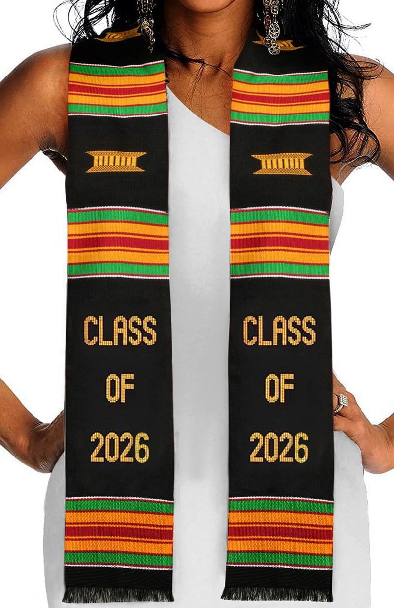 Kwabla's Kente Graduation Stole - Celebrate Culture with Class of 2026 Design | Unique African Stole