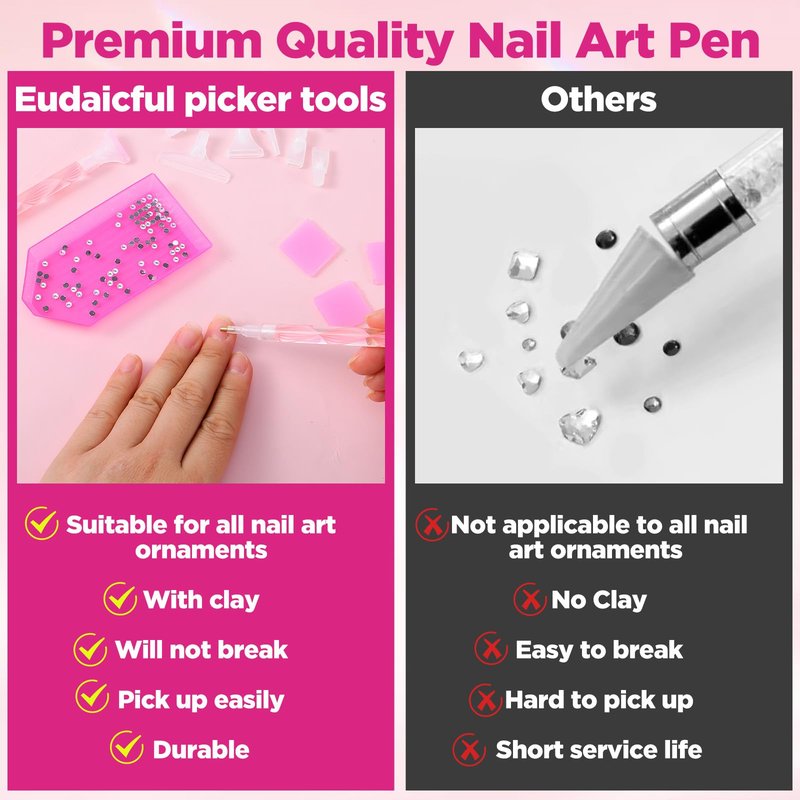 QFGasre Rhinestone Picker Tool Kit Pencil for Rhinestones with 8 Tips Bedazzling Tools for Nail Art Craft Crystals and Nail Charms Crafting Pickup Tool