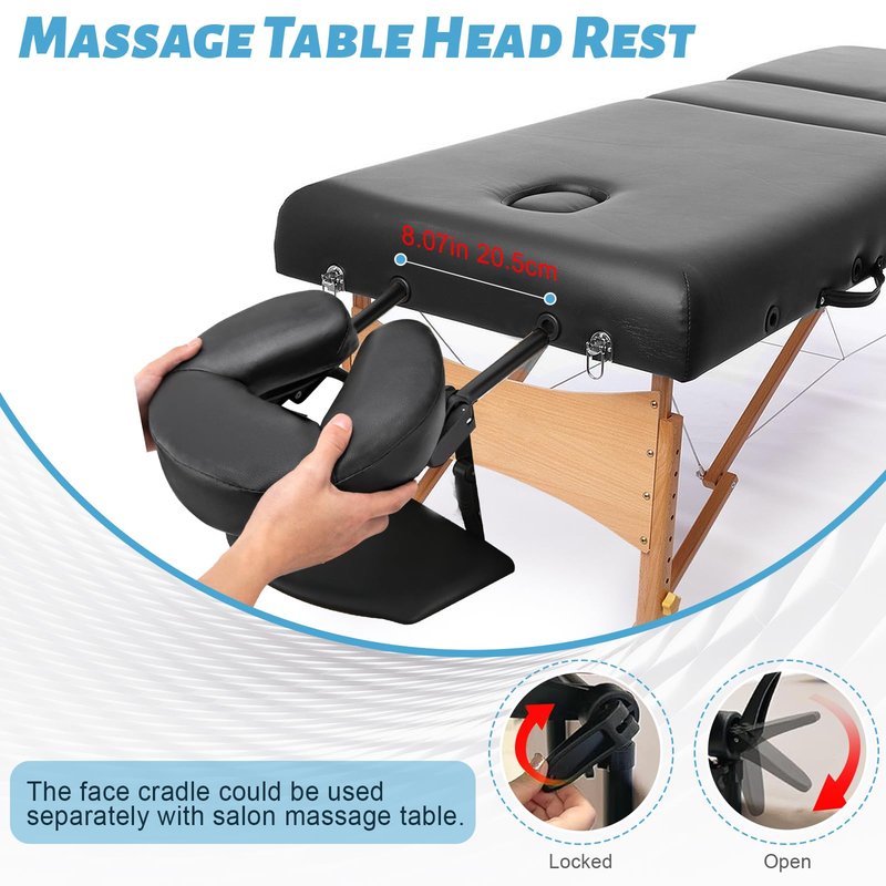 HoMove Massage Headrest for Bed, Adjustable Massage Face Cradle at Home, Portable Bed Massage Head Holder, Massage Table Head Rest for Salon Spa, Face Down Pillow After Eye Surgery, Black with Armrest