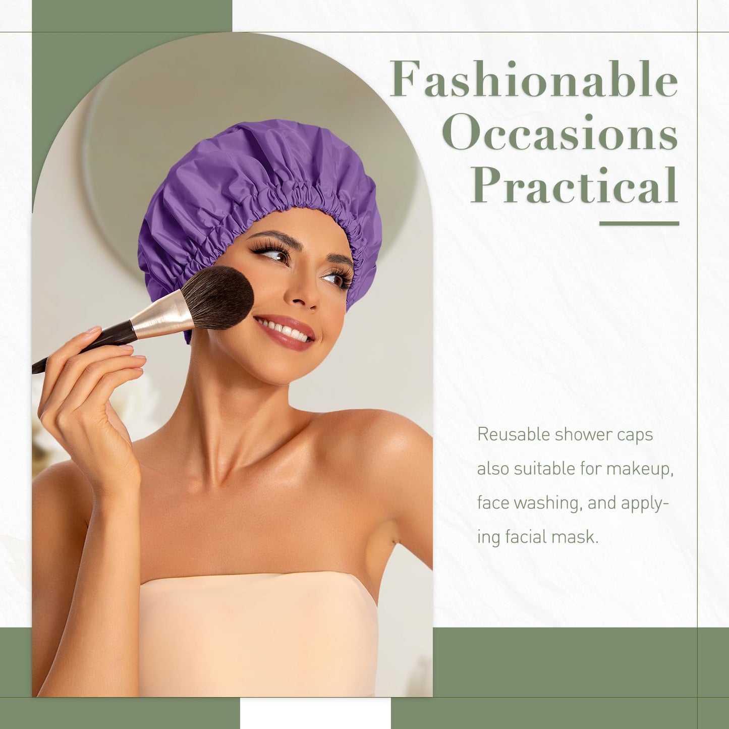 Reusable Shower Cap for Women, Large Waterproof Shower Bonnet with Elastic Band, Washable Bath Hair Cap for Long, Curly Hair, Braids, Daily Shower, Home Spa, Travel(Lavender)